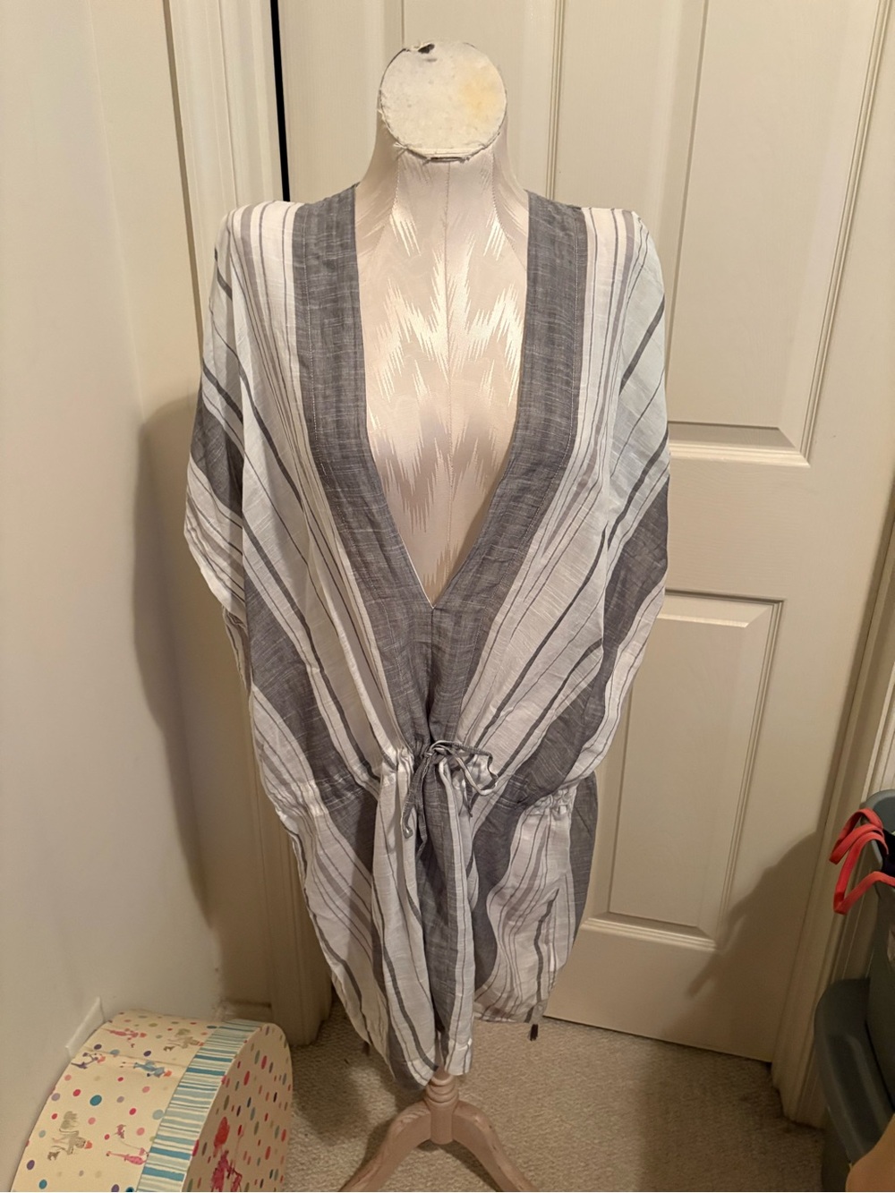 Prana Gray and White Striped Tie-Front Tunic /cover nwt XL $79